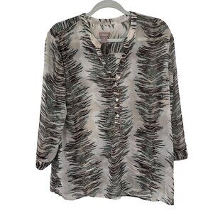 Chicos 3 Womens Zebra Print Button-Front Tunic Top Size XL  Long Sleeve